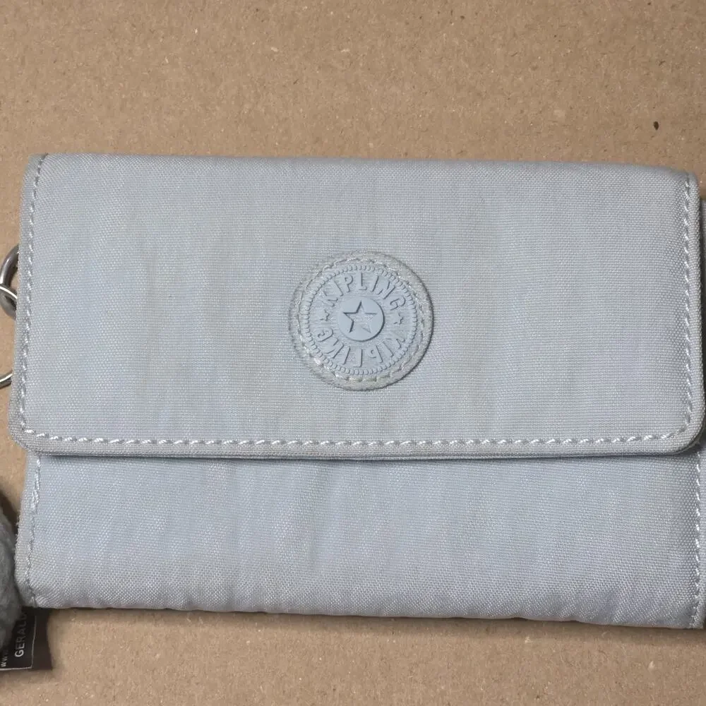 Kipling PIXI Snap Medium Trifold Wallet Organizer Bayside Blue Nylon w/Keychain